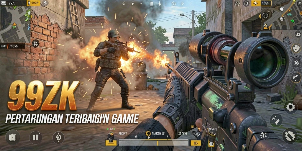 Tangkapan layar gameplay 99ZK yang menunjukkan aksi intens di medan perang.