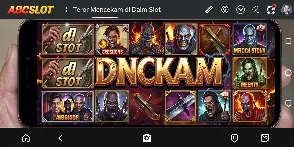 Gameplay mencekam ABCSLOT dengan simbol-simbol horor.