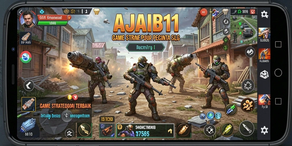 Screenshot AJAIB11 menunjukkan pertempuran epik dalam permainan SLG.