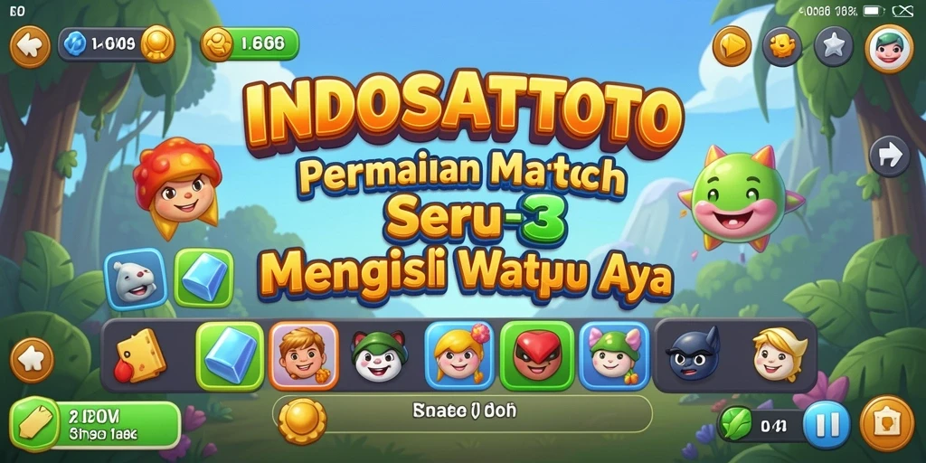 Gameplay Match-3 seru dalam INDOSATTOTO dengan warna-warna cerah.