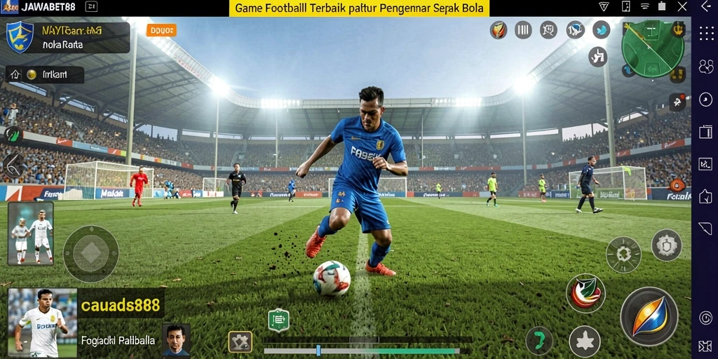Tampilan gameplay JAWABET88 dengan aksi seru di lapangan sepak bola.