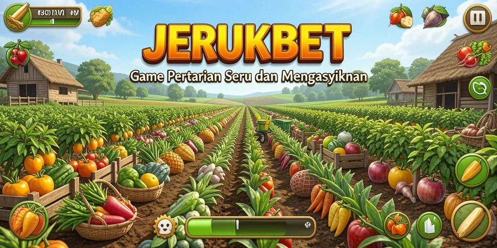 Tangkapan layar utama JERUKBET menampilkan kebun yang hijau dan penuh warna.