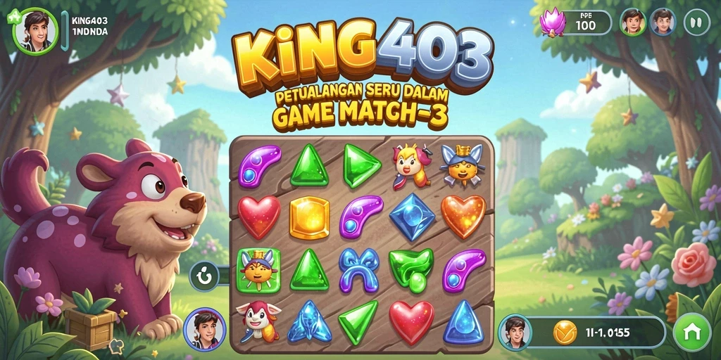 Tampilan gameplay Match-3 dengan elemen warna-warni yang menyenangkan.