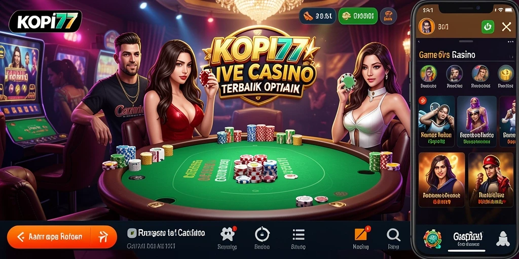 Screenshot gameplay KOPI77 menunjukkan dealer langsung dalam permainan Live Casino.
