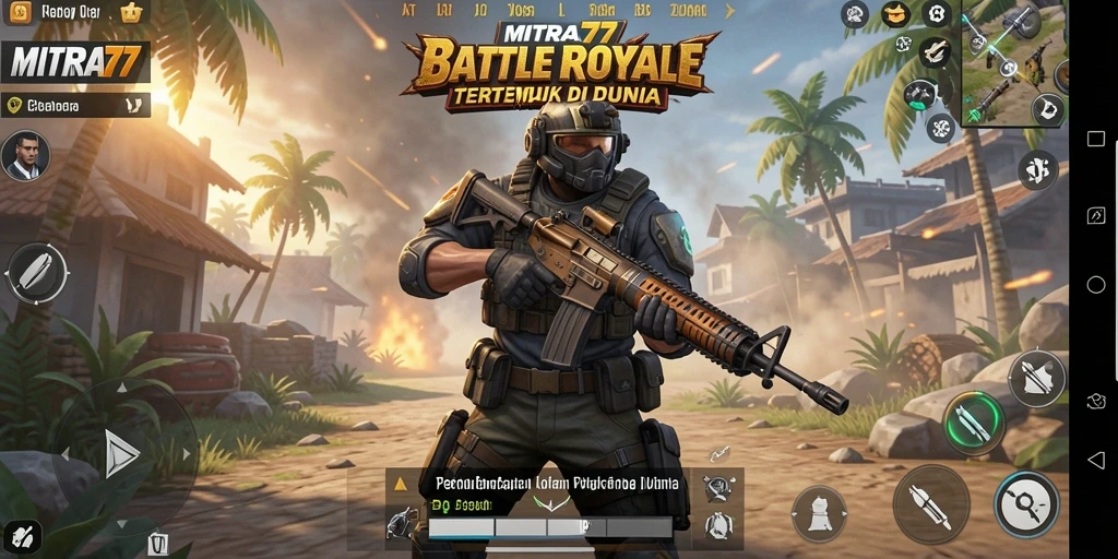Screenshot gameplay <strong>MITRA77</strong> menampilkan pertempuran seru dalam Battle Royale.