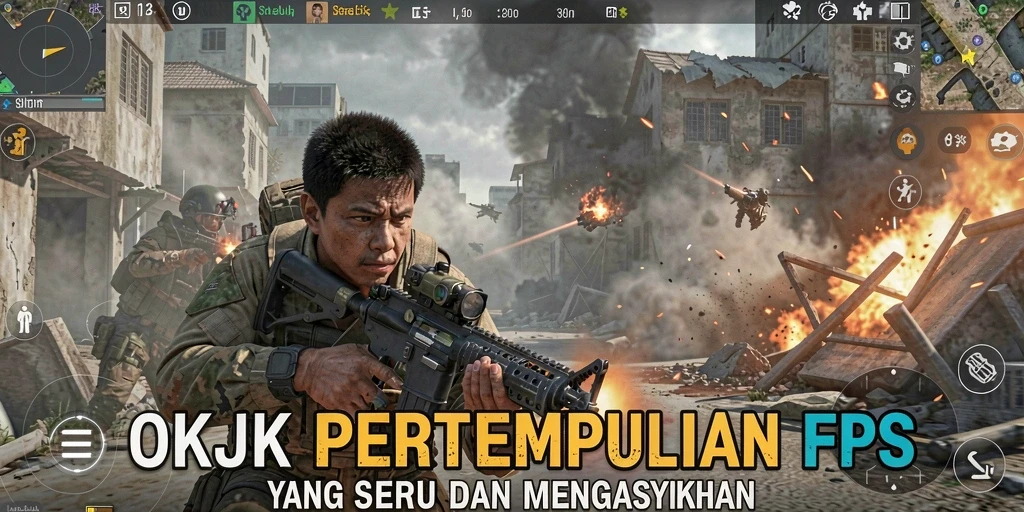 Tampilan gameplay <strong>OKJK</strong> yang intens dan menegangkan di medan perang.