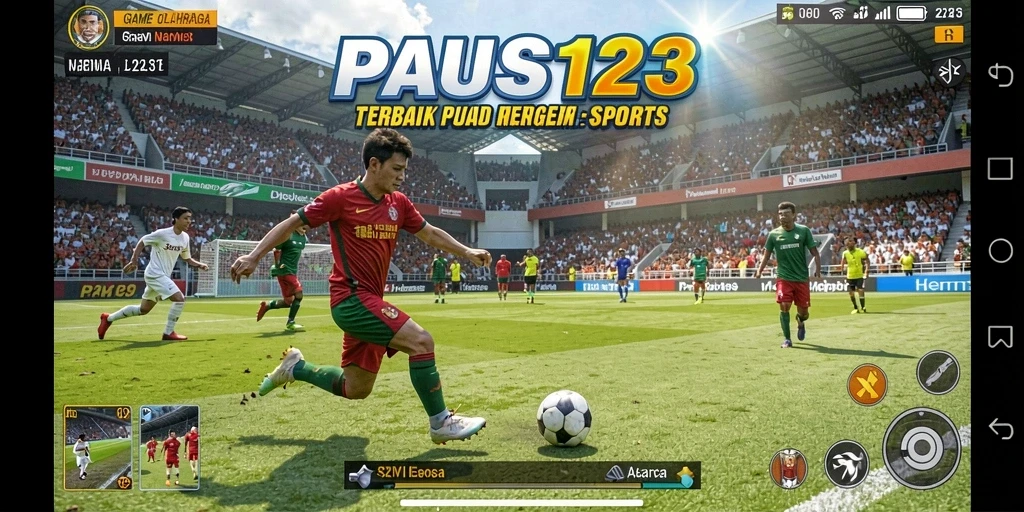 Screenshot utama PAUS123 yang menunjukkan aksi seru di lapangan olahraga.
