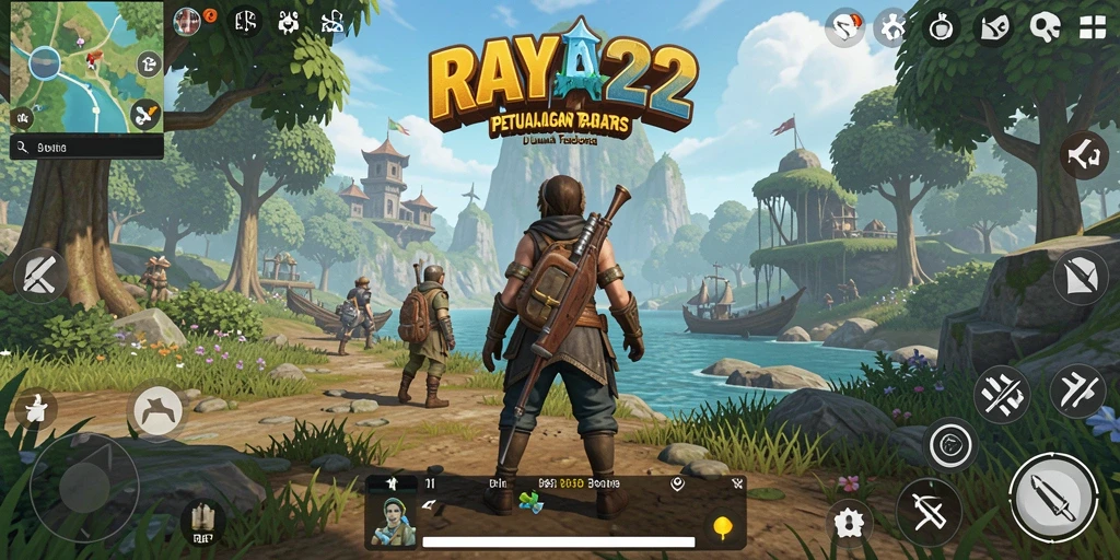 Tangkapan layar gameplay RAYA22 yang menampilkan eksplorasi dunia terbuka.