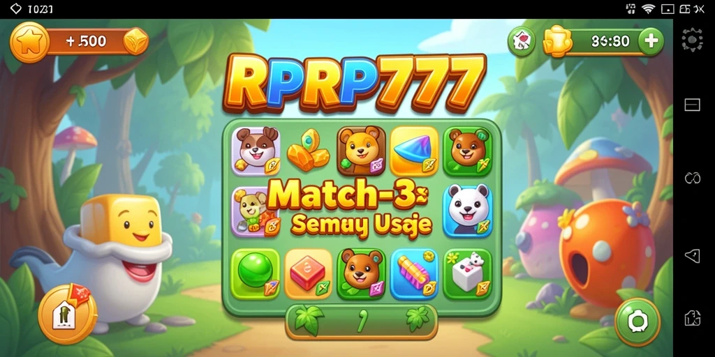 Screenshot gameplay RPRP777 yang menunjukkan kombinasi menyusun batu permata.