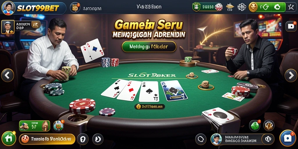 Tampilan gameplay menawan dari SLOT99BET dengan suasana poker yang mendebarkan.