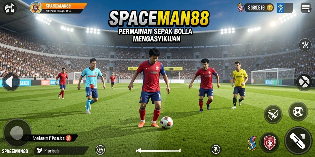 Screenshot utama SPACEMAN88 menampilkan aksi pertandingan sepak bola yang mendebarkan.
