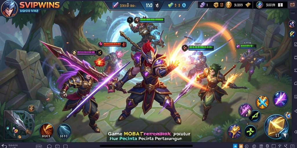 Screenshot utama SVIPWINS menampilkan pertarungan seru dalam game MOBA.